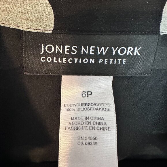 JONES NEW YORK PETITE  | Polka Dot Blouse w Sheer Sleeves | Blk White | Size: 6P - Picture 11 of 13